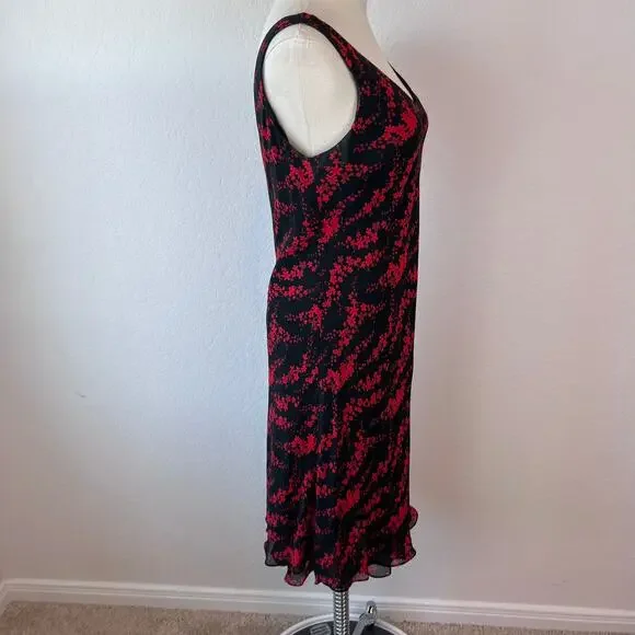 Vintage 90s Floral Sleeveless Cocktail Dress size 10 Black Red Whimsygoth Vneck - Picture 3 of 9